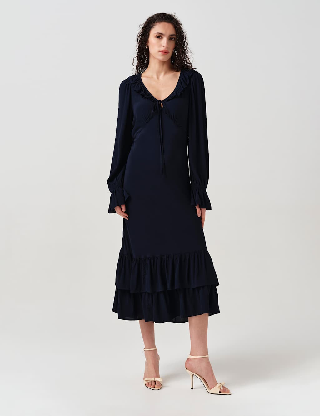 Ghost Women's Crepe Ruffle Hem Midi Dress - 10 - Navy - Available at M&S