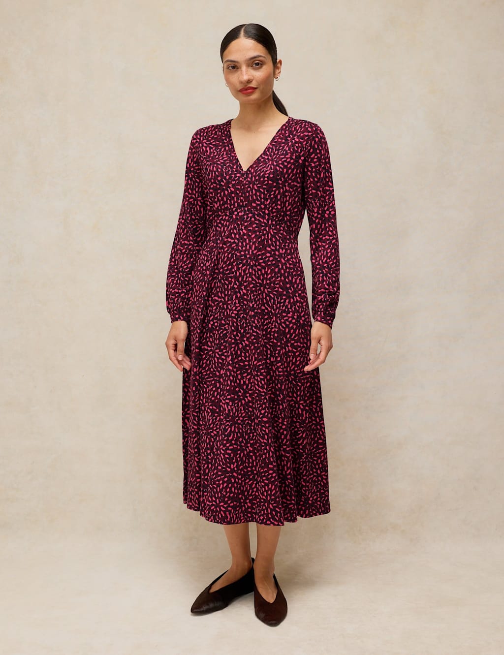 White Stuff Women's Cotton Blend Jersey Printed Midi Tea Dress - 10 - Pink Mix - Available at M&S