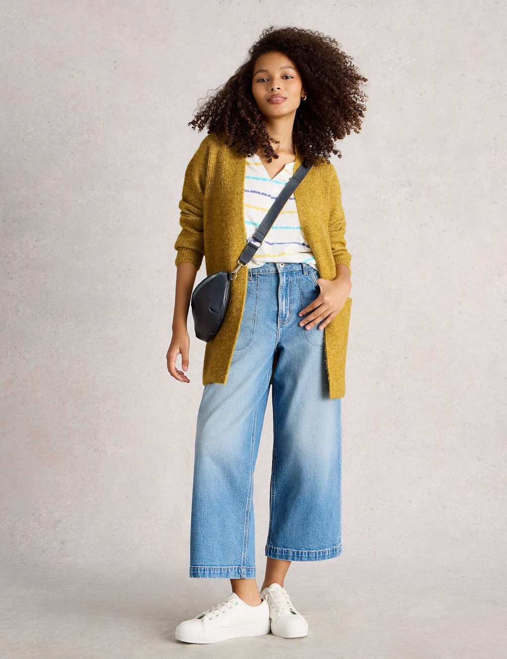 White Stuff Women's Longline Edge To Edge Cardigan - M - Yellow, Dark Blue,Natural Mix,Yellow