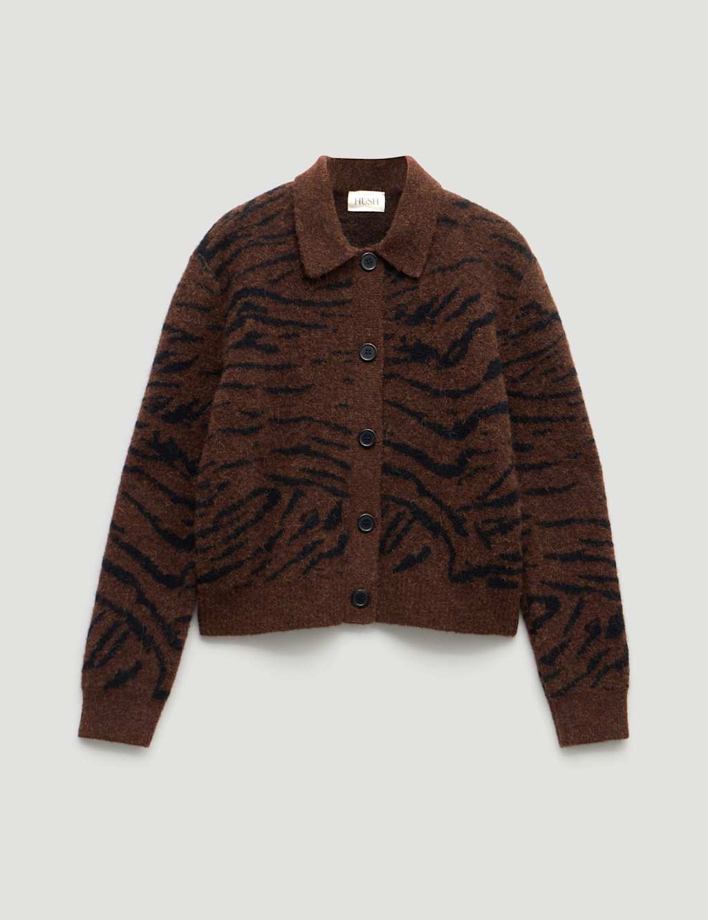 HUSH Alpaca Blend Jacquard Tiger Shirt Jacket Brown Mix