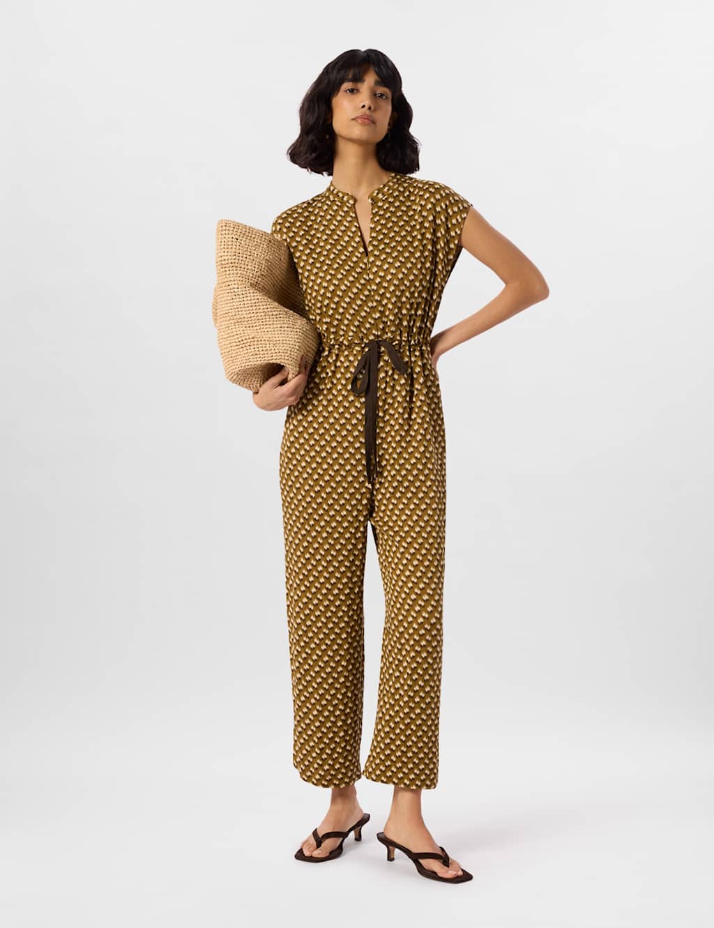 Whistles Women's Ikat Spot Sleeveless Jumpsuit - 14 - Khaki Mix - Available at M&S