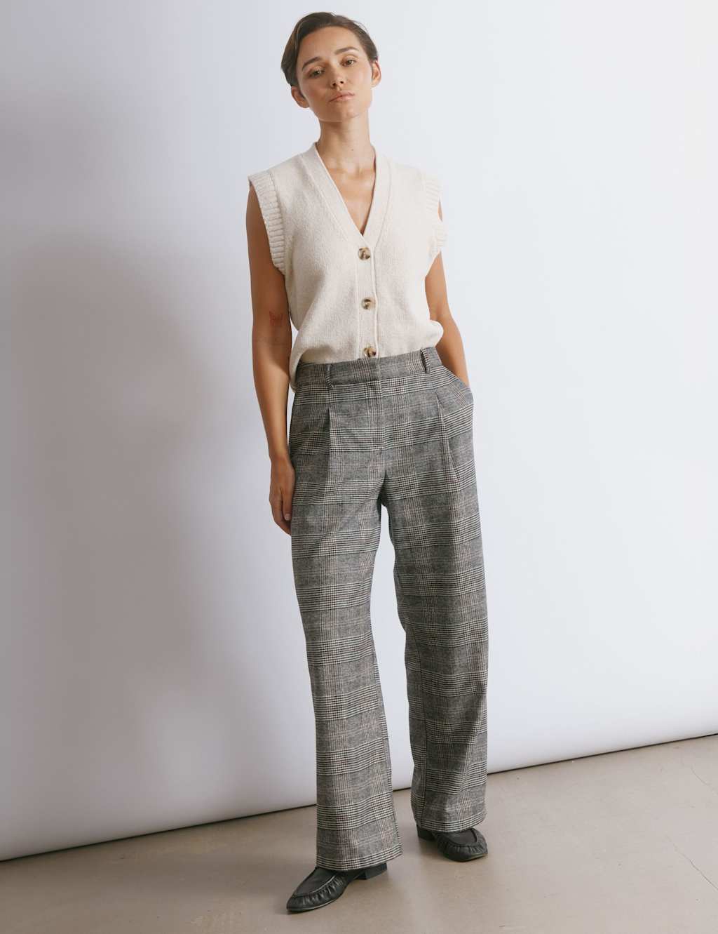 Albaray Checked Wide Leg Trousers with Wool Grey Mix