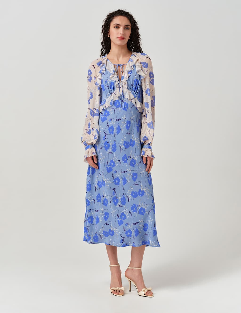 Ghost Women's Floral Frill Detail Midi Tea Dress - 10 - Blue Mix - Available at M&S