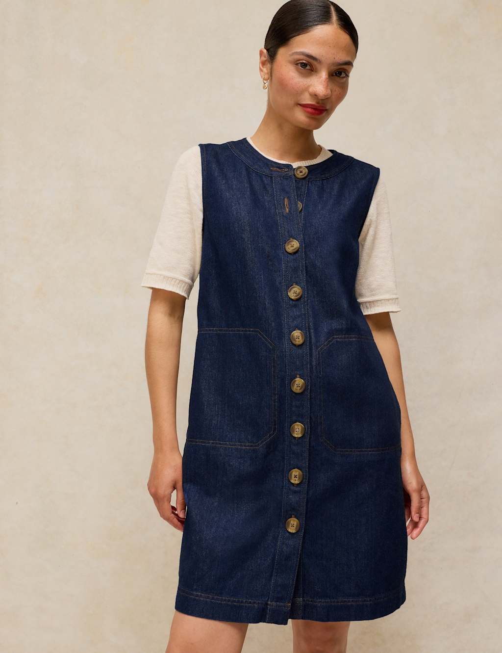 White Stuff Women's Denim Striped Midi Shift Dress - 10 - Dark Blue Denim - Available at M&S