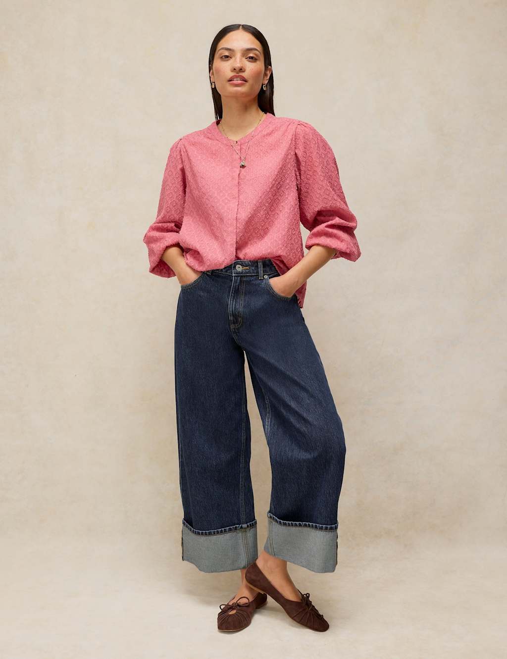White Stuff Women's Mid Rise Wide Straight Leg Turn Up Jeans - 16 - Dark Blue Denim - Available at M&S