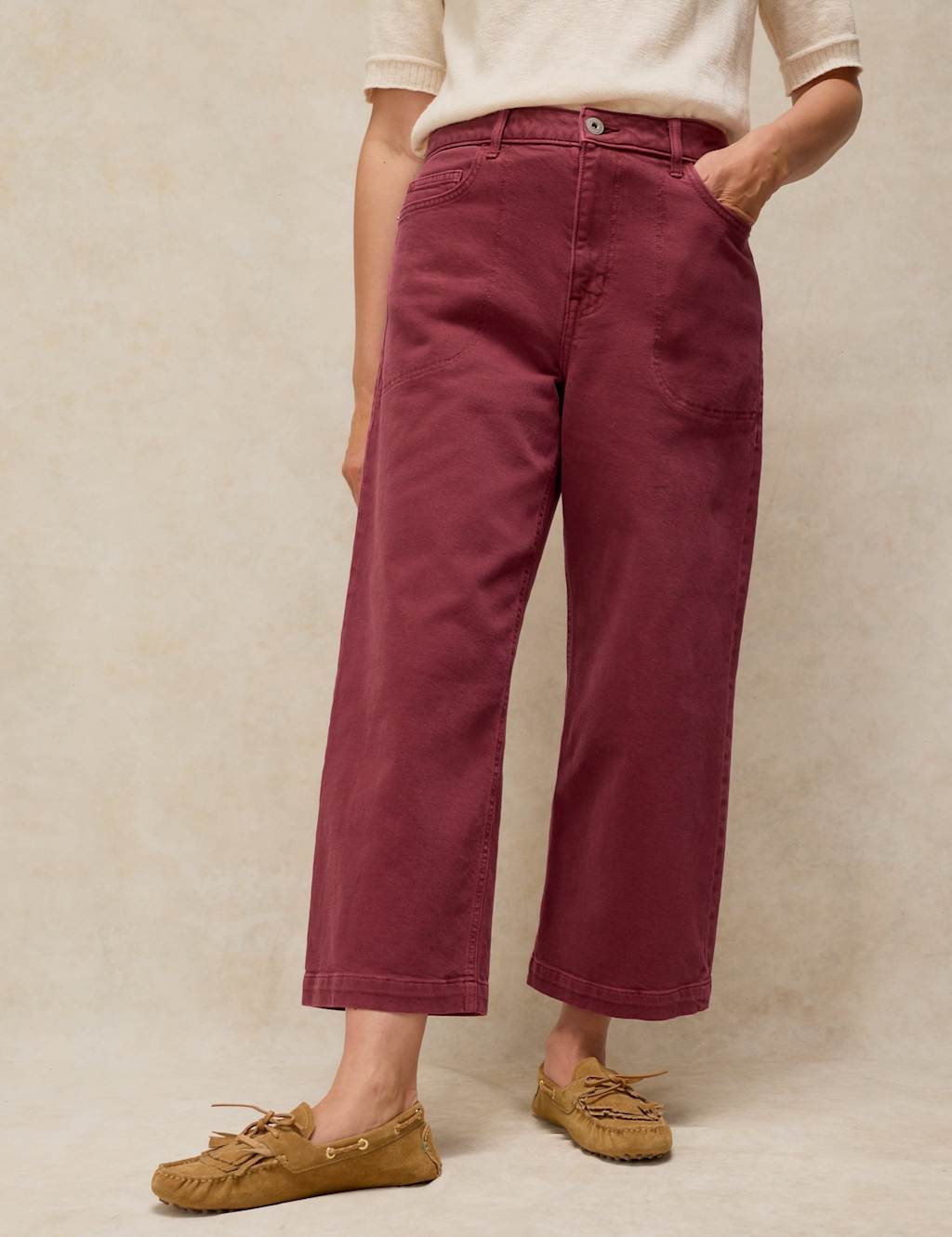 White Stuff Women's Mid Rise Wide Leg Cropped Jeans - 16 - Purple - Available at M&S