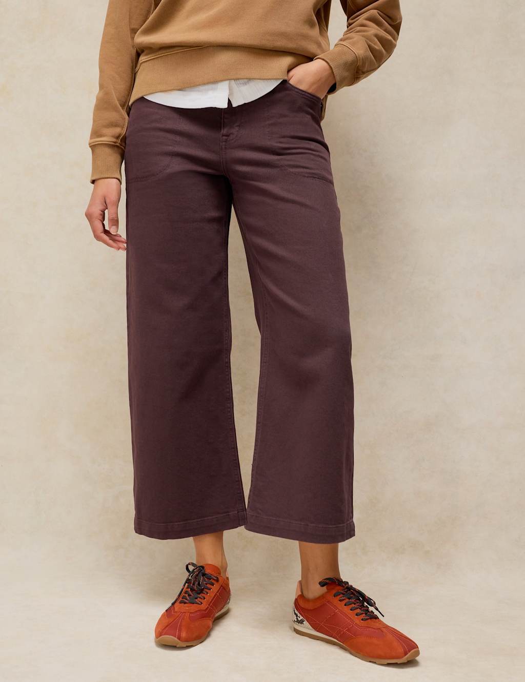 White Stuff Women's Mid Rise Wide Leg Cropped Jeans - 14 - Brown - Available at M&S