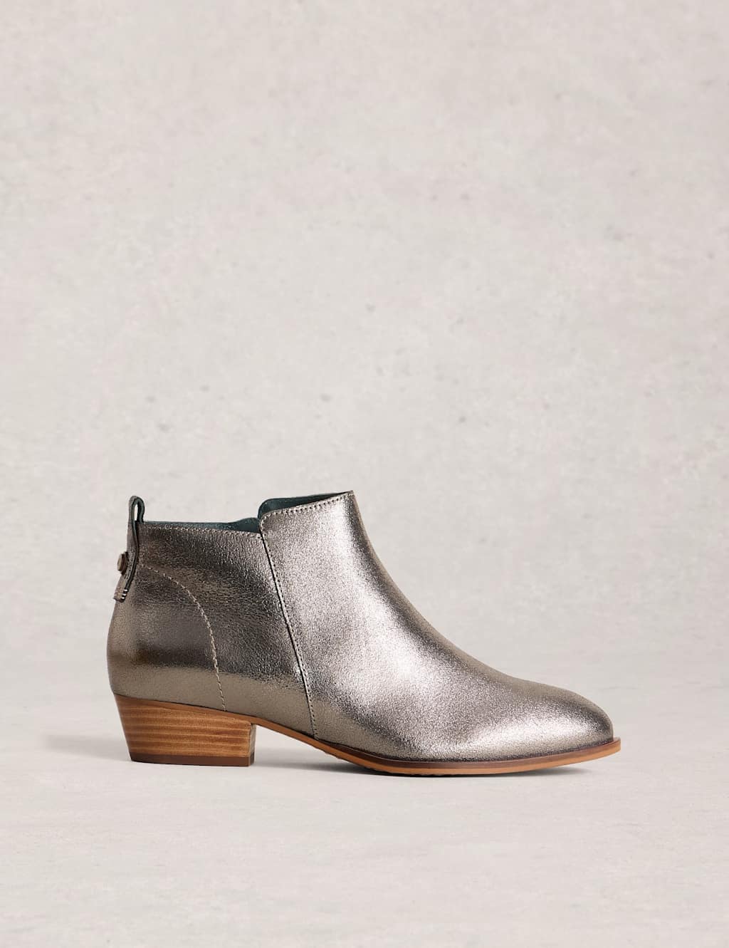 White Stuff Wide Fit Leather Block Heel Ankle Boots Metallic