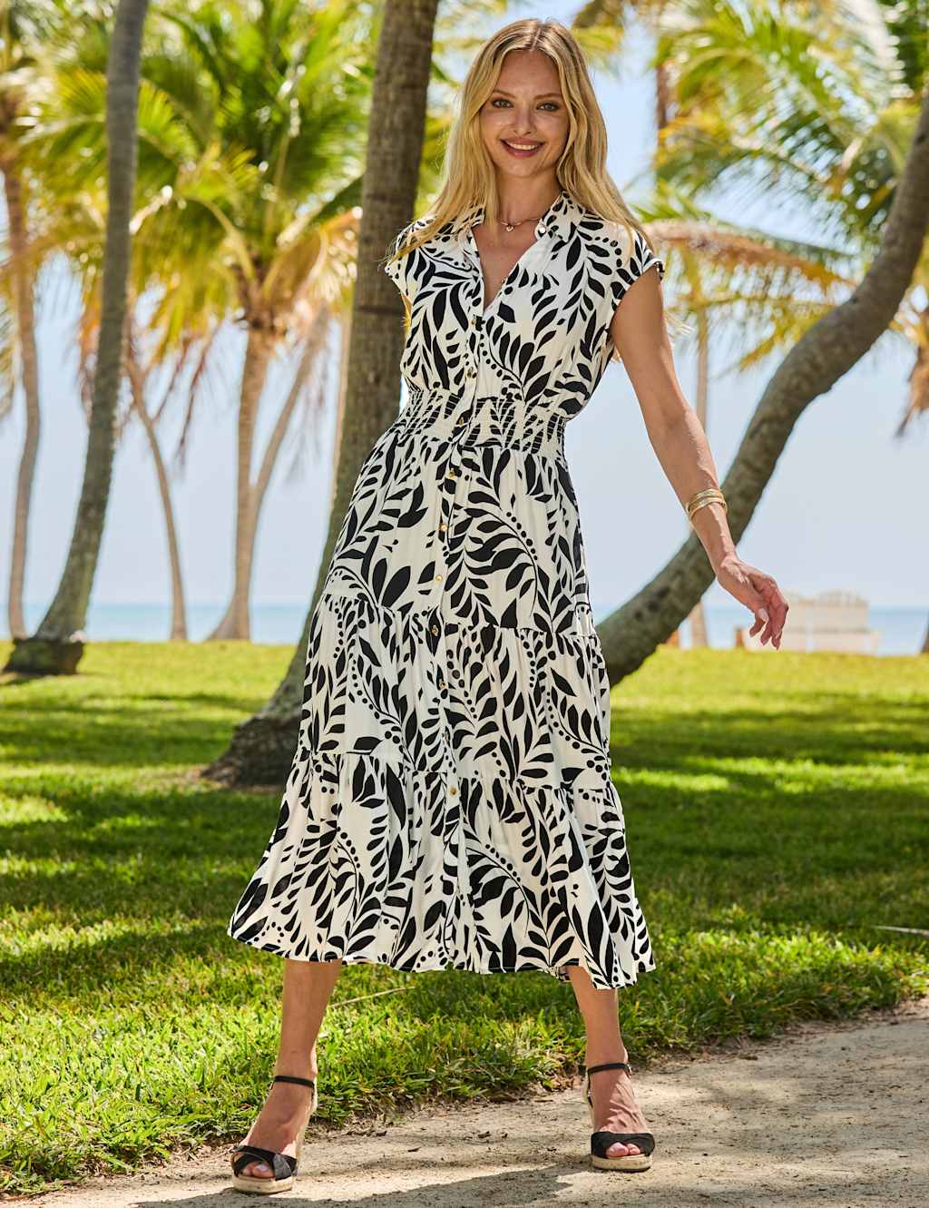 Sosandar Women's Floral Midi Waisted Shirt Dress - 12 - Black Mix - Available at M&S