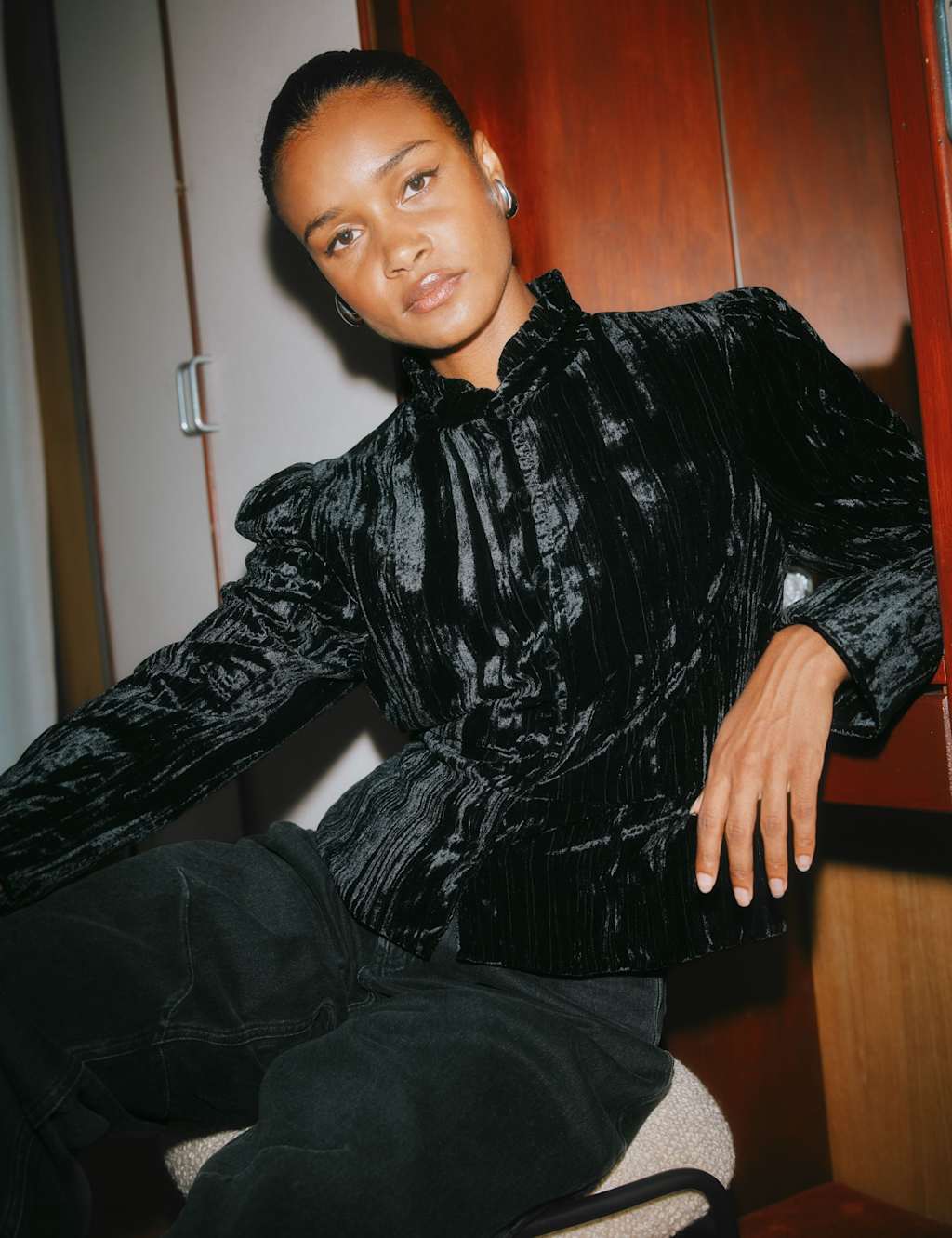 Albaray Crushed Velvet Jacket Black