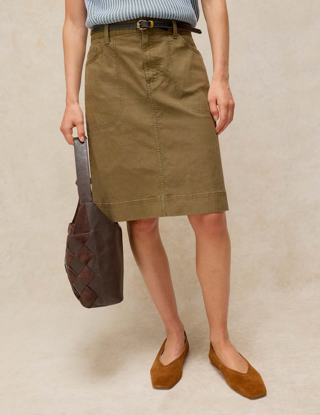 White Stuff Women's Cotton Rich A-Line Skirt with Linen - 18 - Green - Available at M&S