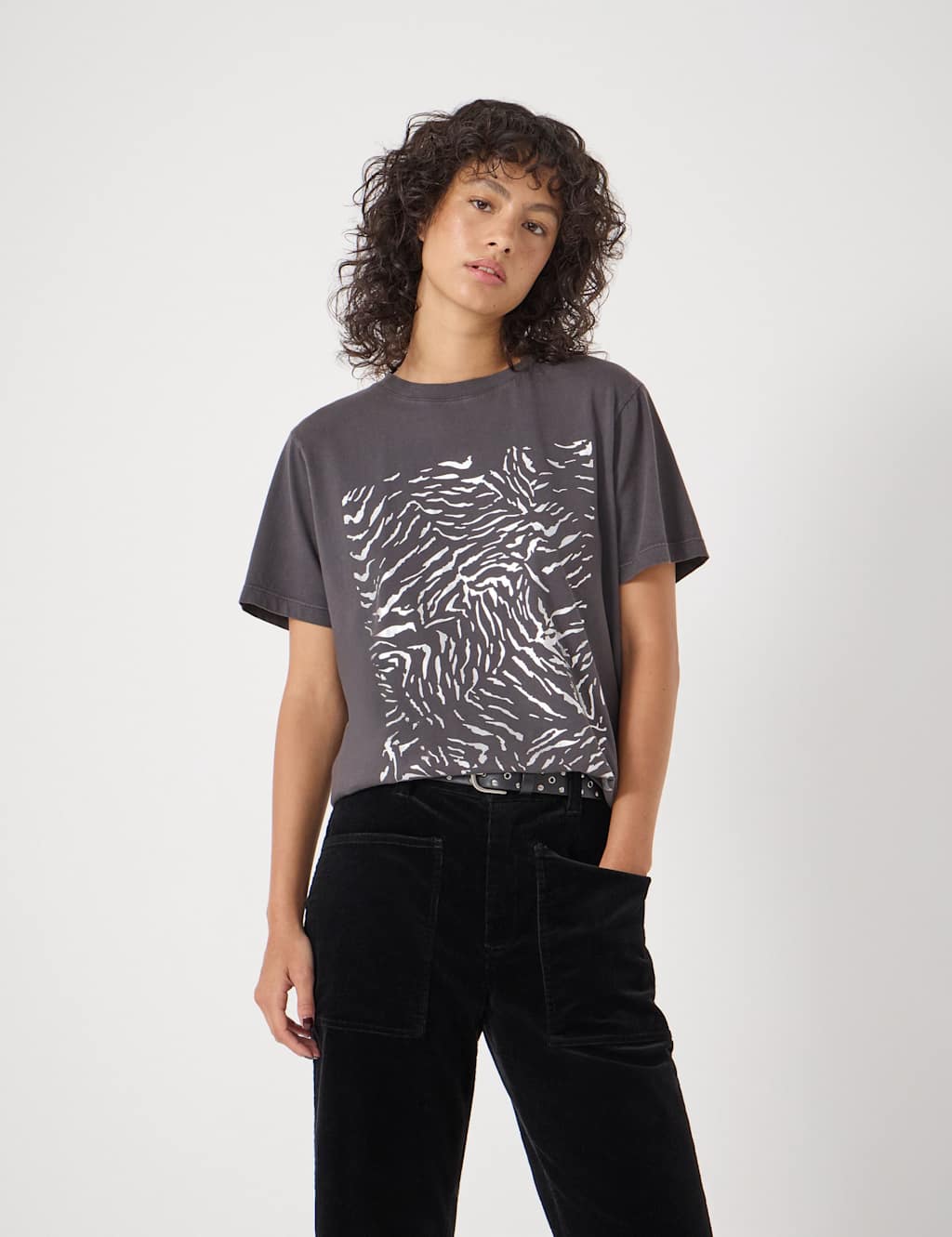 HUSH Pure Cotton Foil Animal Print T-Shirt Grey Mix