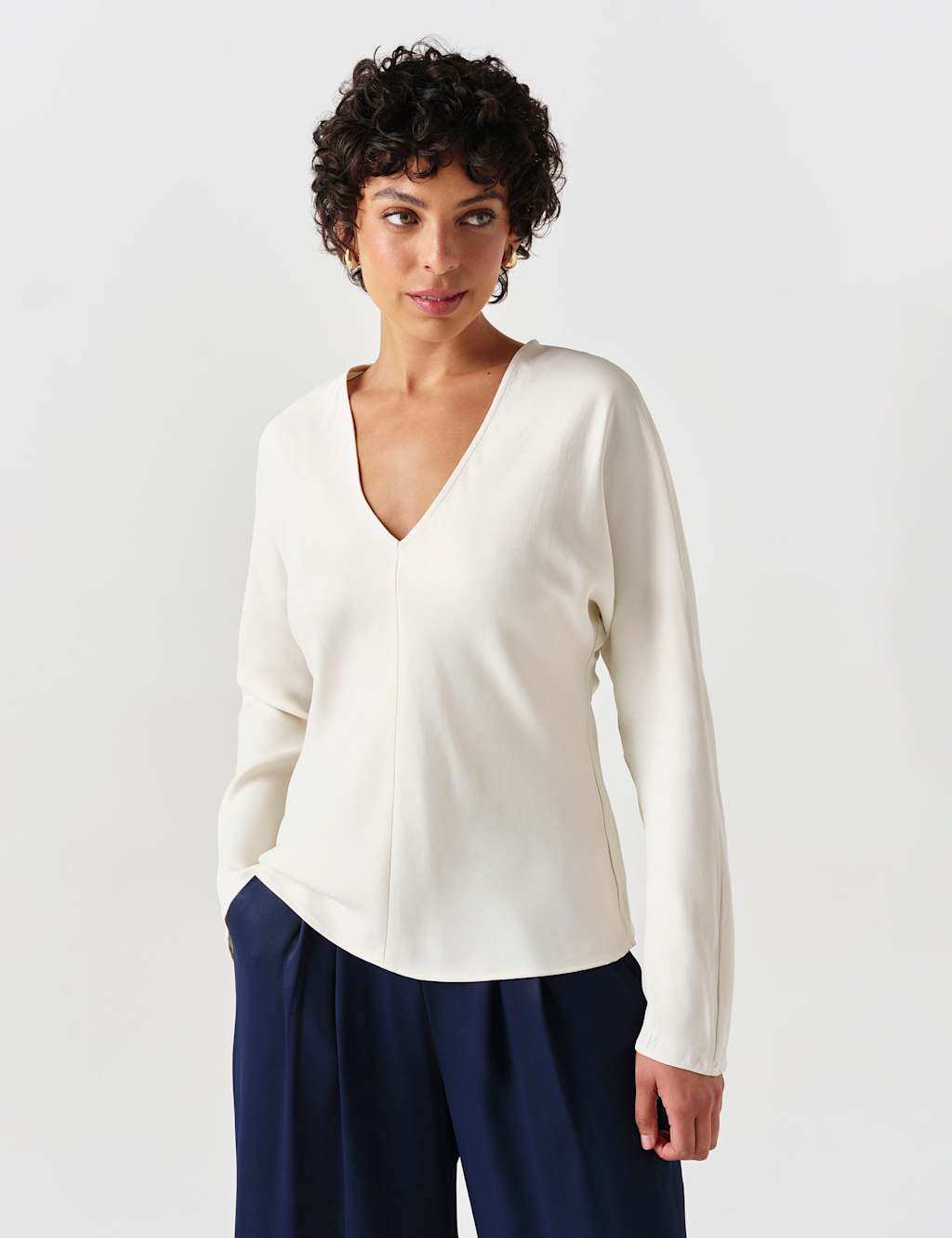 Ghost Women's Satin V-Neck Top - 10 - Ivory - Available at M&S