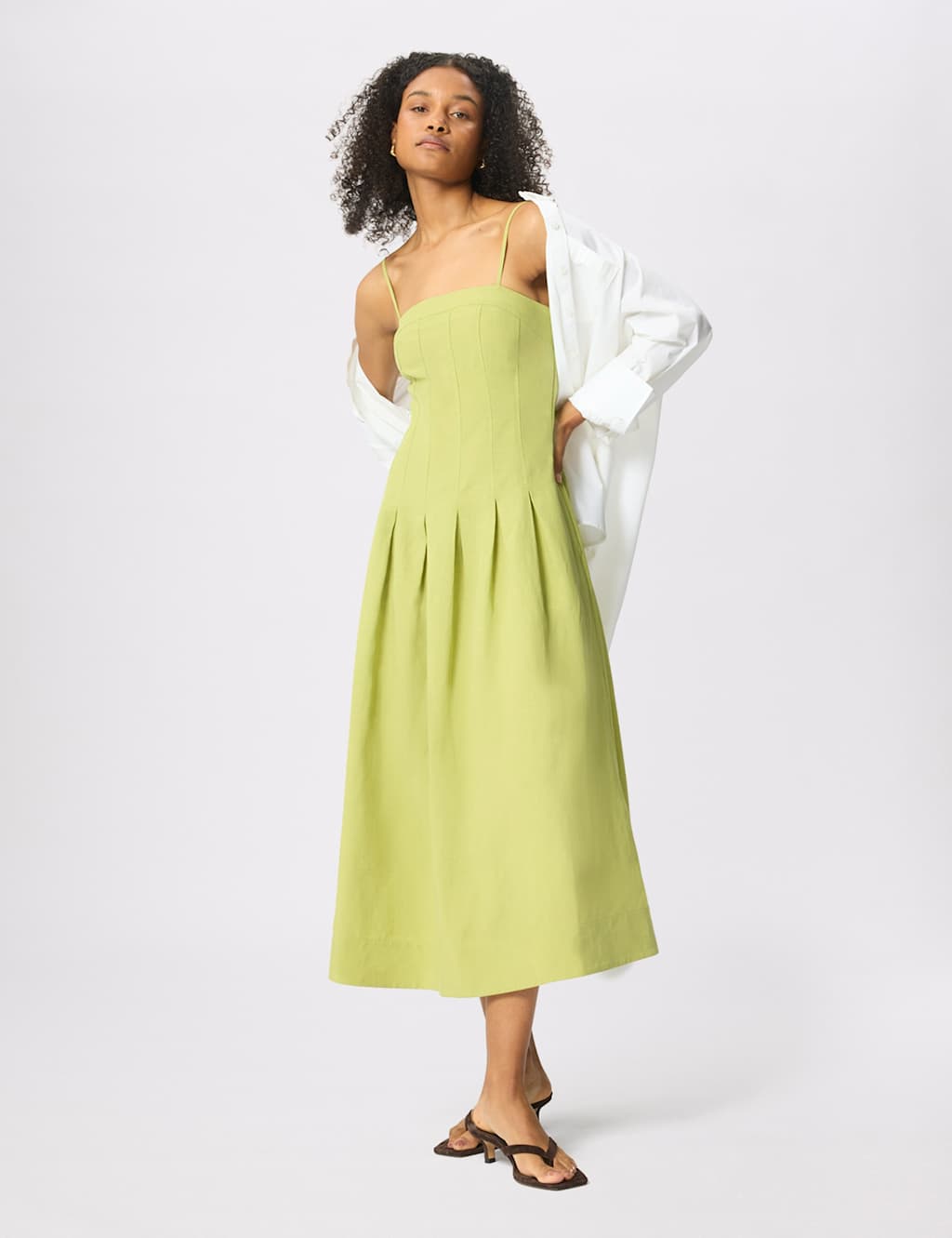 Whistles Women's Linen Blend Waisted Midi Dress - 14 - Green - Available at M&S