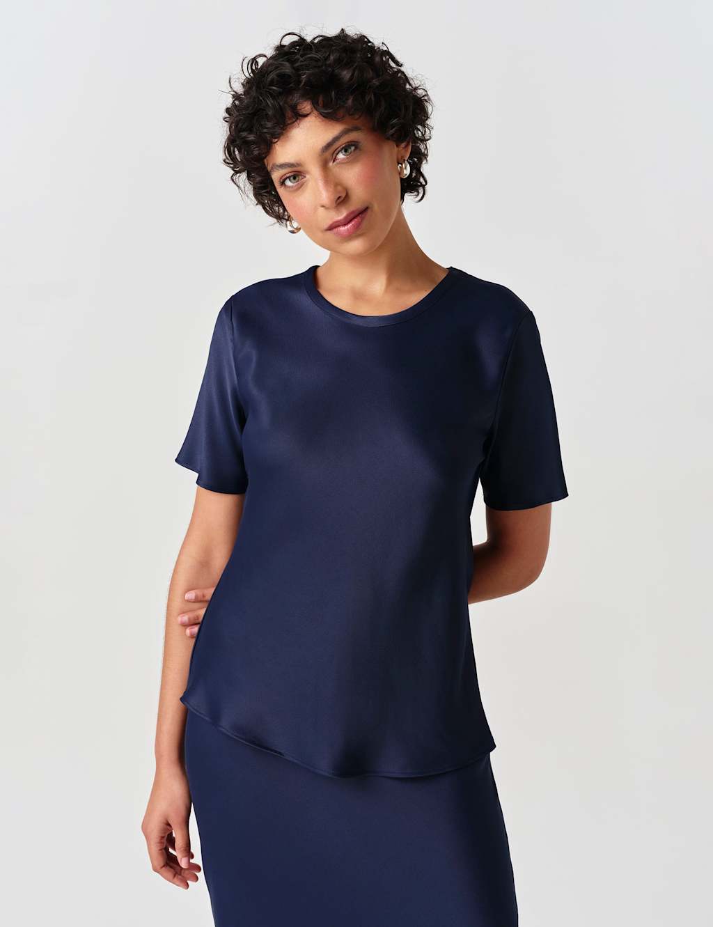 Ghost Women's Satin Short Sleeve Top - 14 - Navy - Available at M&S