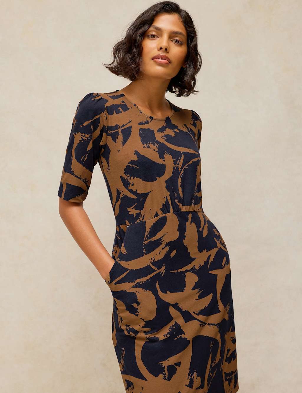 White Stuff Women's Cotton Rich Jersey Printed Waisted Dress - 24 - Navy Mix - Available at M&S