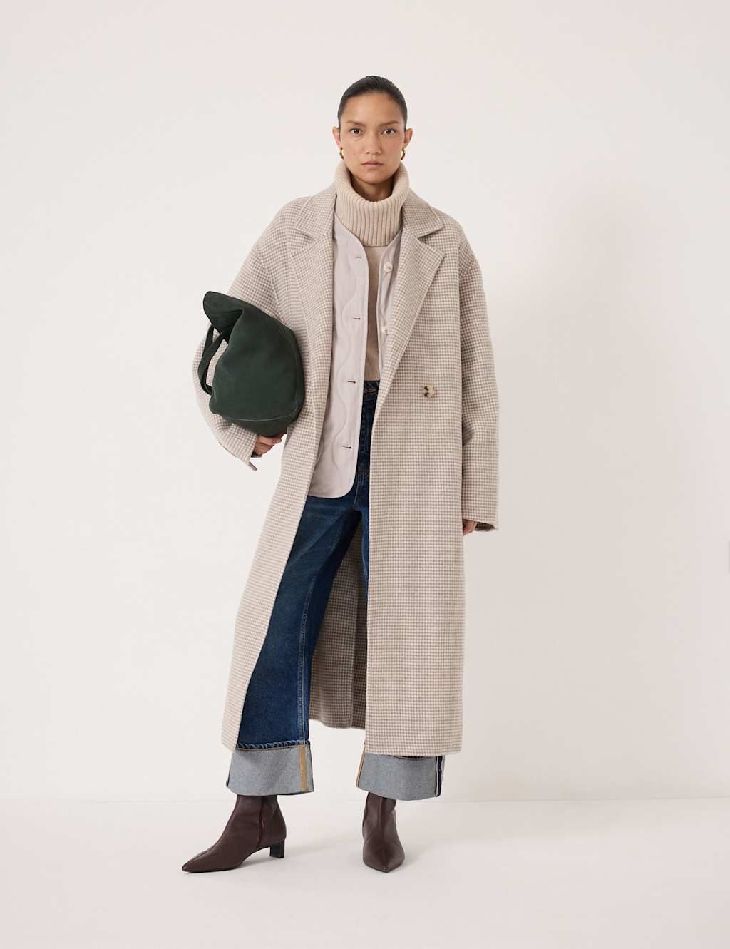 Hush Women's Wool Rich Checked Double Faced Longline Coat - Medium-Large - Grey Mix - Available at M&S