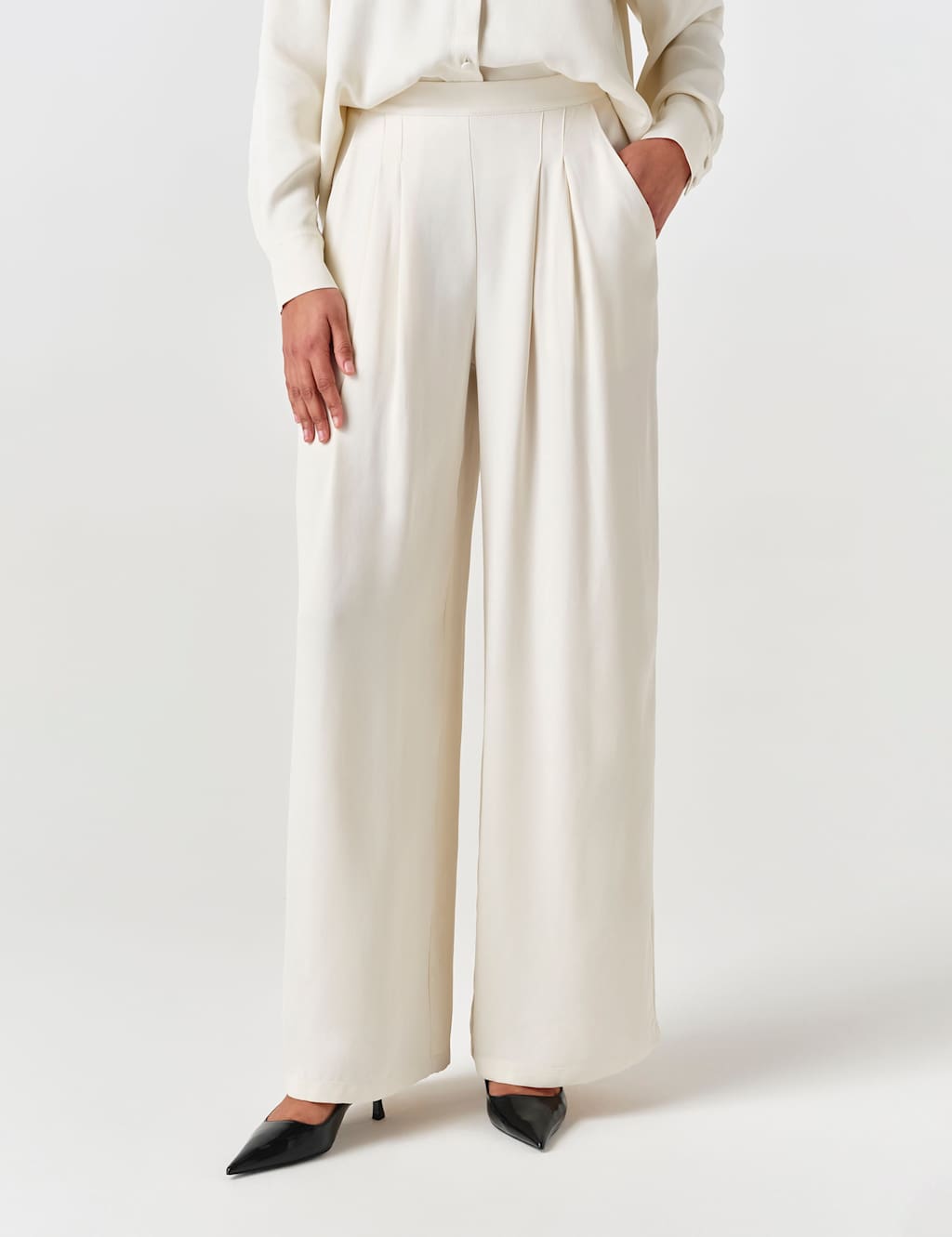 Ghost Women's Satin Pleated Wide Leg Trousers - 20 - Ivory - Available at M&S