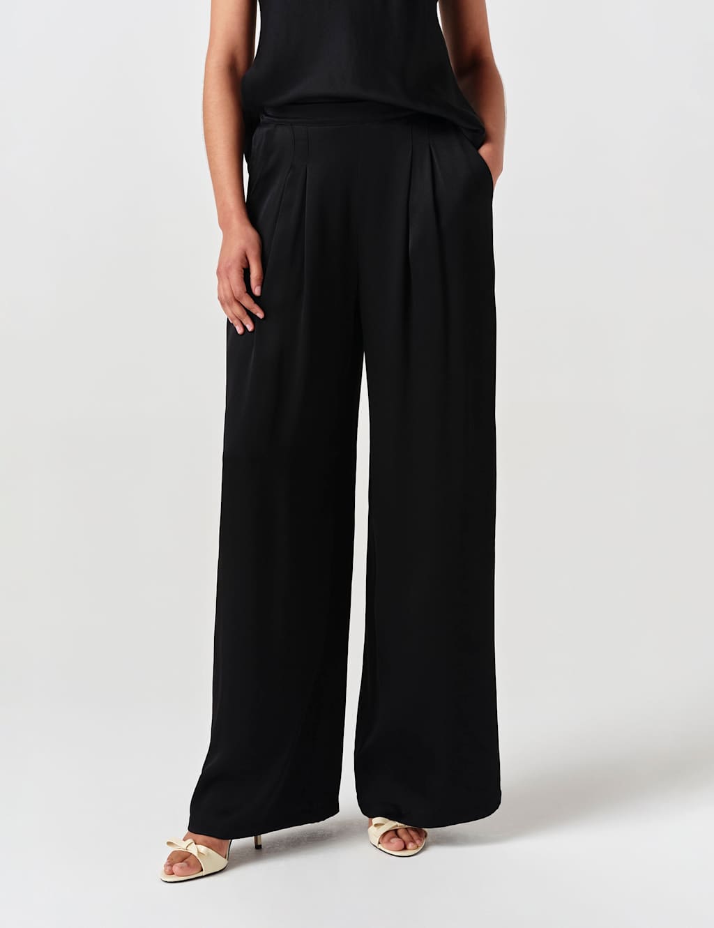 Ghost Women's Satin Pleated Wide Leg Trousers - 8 - Black - Available at M&S