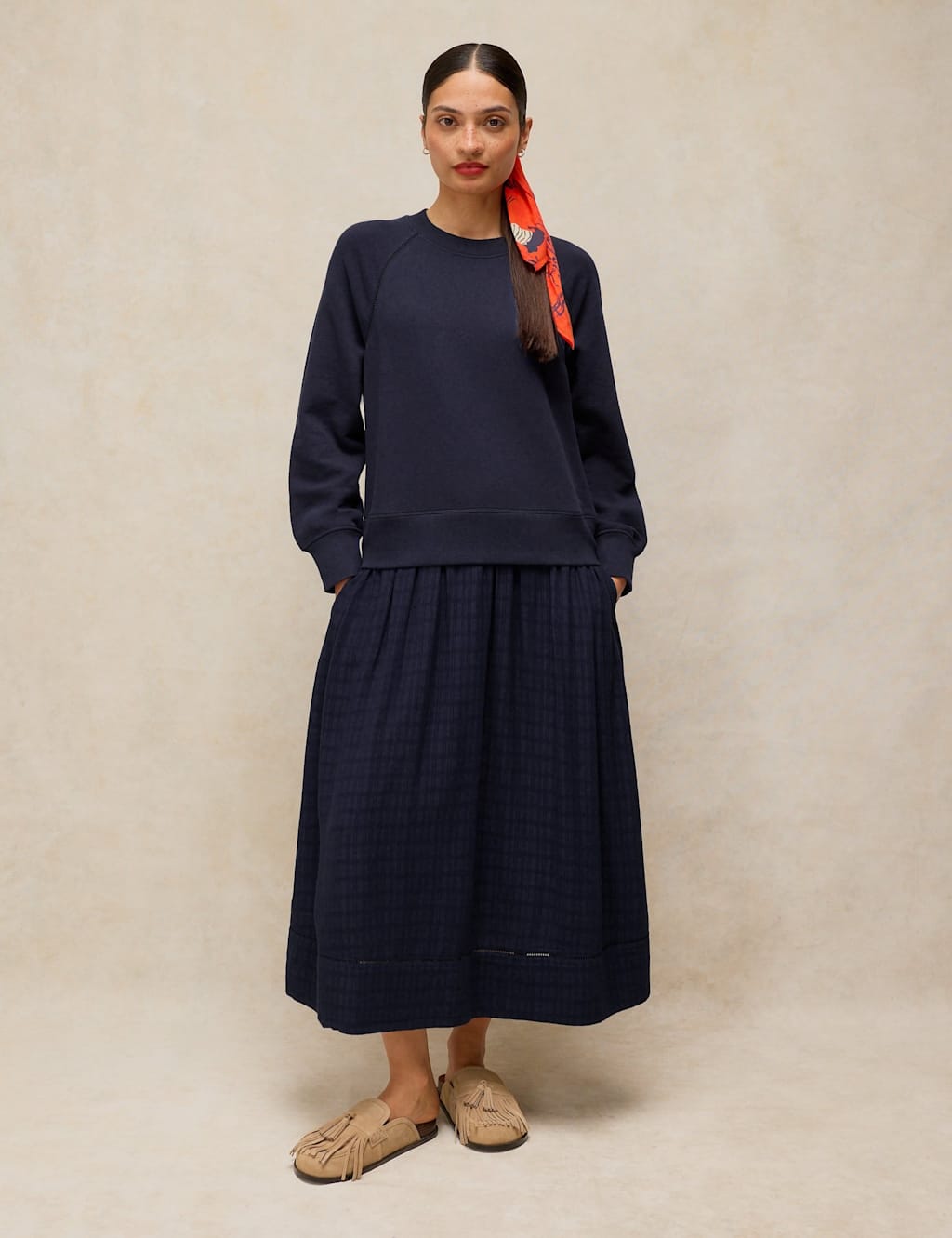 White Stuff Women's Pure Cotton Midi Sweater Dress - 16 - Navy - Available at M&S