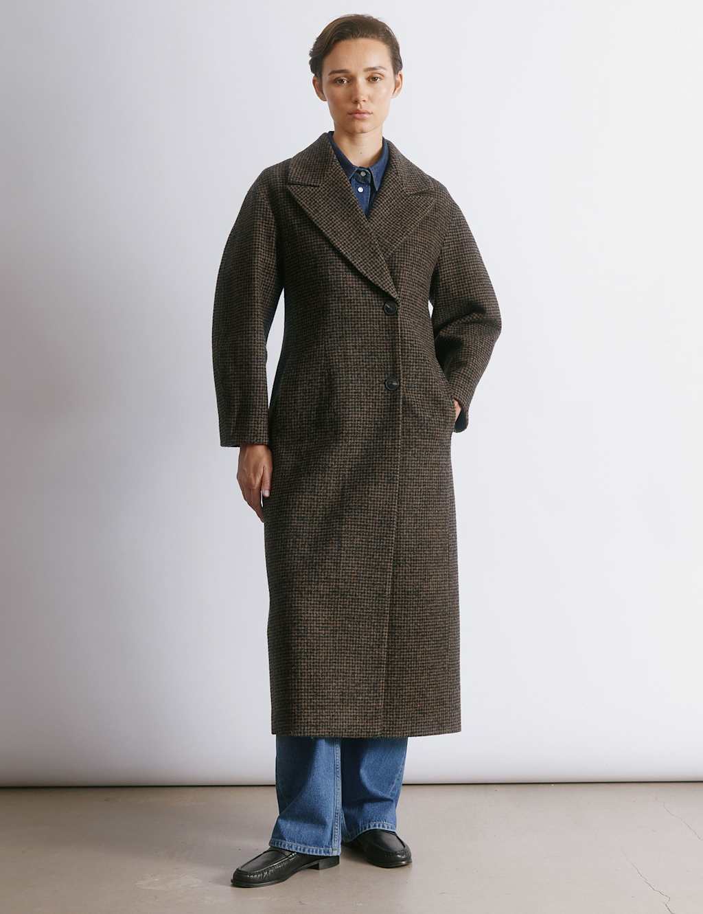 Albaray Wool Blend Tweed Checked Cocoon Coat Brown Mix
