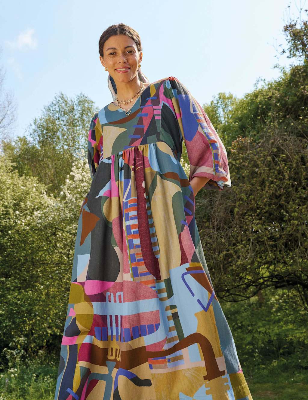 White Stuff Women's Cotton Blend Printed Midi Dress - 14 - Pink Mix - Available at M&S