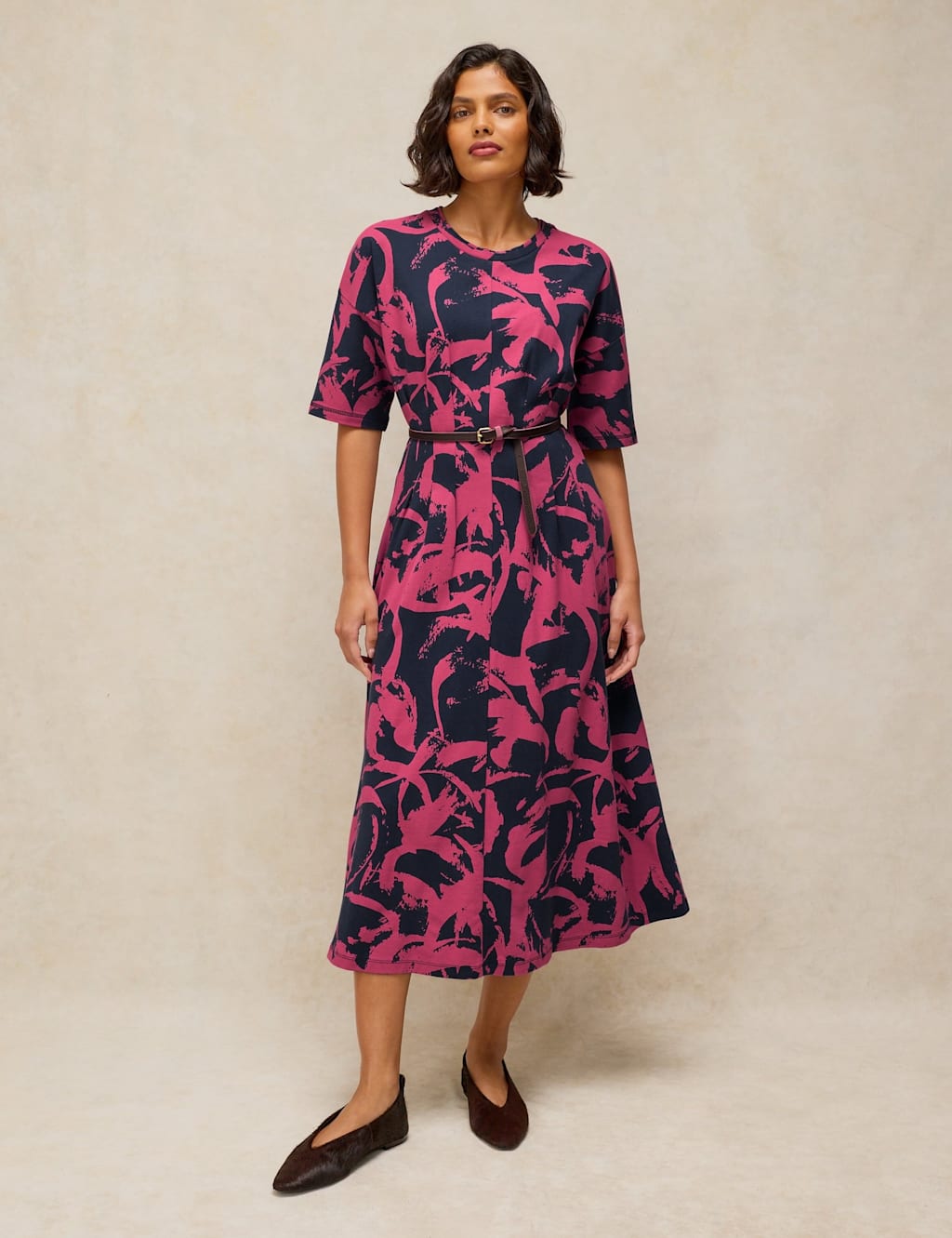 White Stuff Women's Pure Cotton Floral Belted Midi Tea Dress - 12 - Navy Mix - Available at M&S
