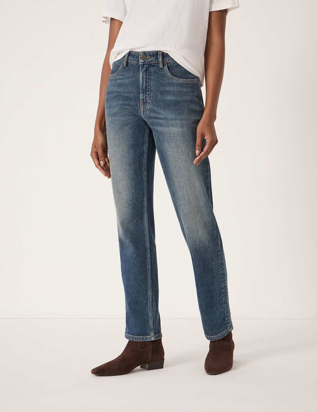 Hush Women's Mid Rise Straight Leg Turn Up Jeans - 14 - Blue Denim - Available at M&S