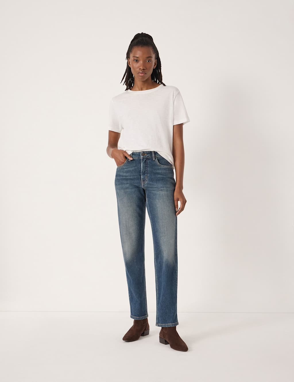 Hush Women's Mid Rise Straight Leg Turn Up Jeans - 10 - Mid Blue - Available at M&S