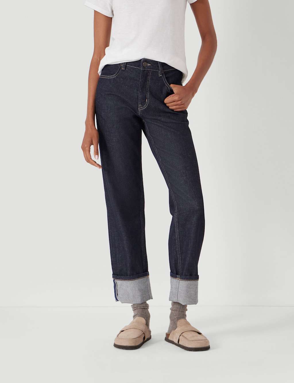 Hush Women's Mid Rise Straight Leg Turn Up Jeans - 12 - Dark Indigo - Available at M&S