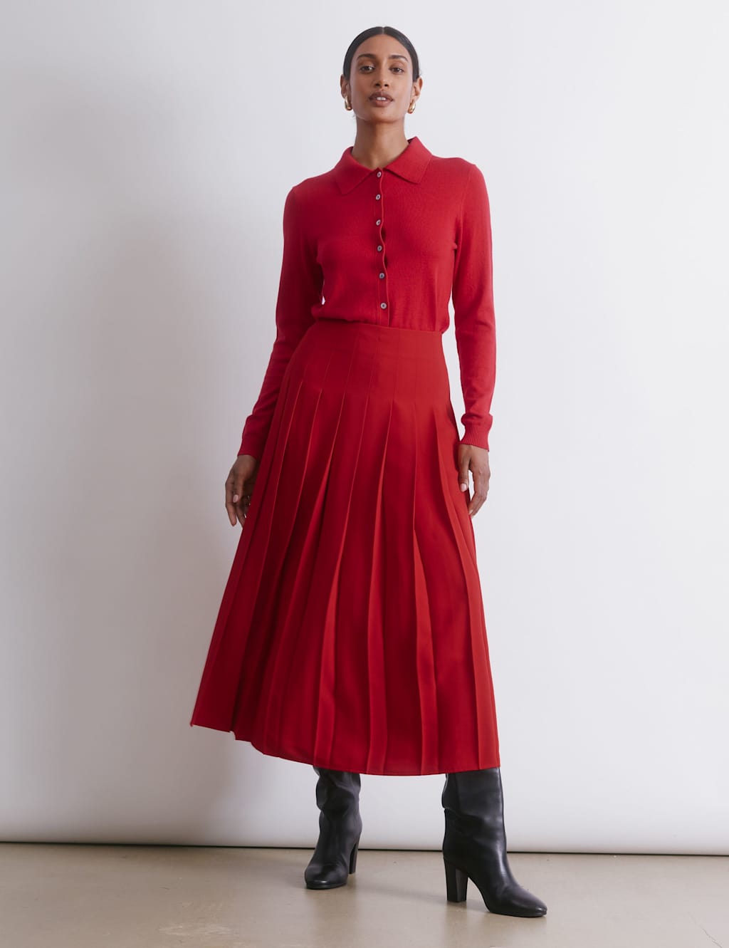 Albaray Pleated Midi Skirt Red