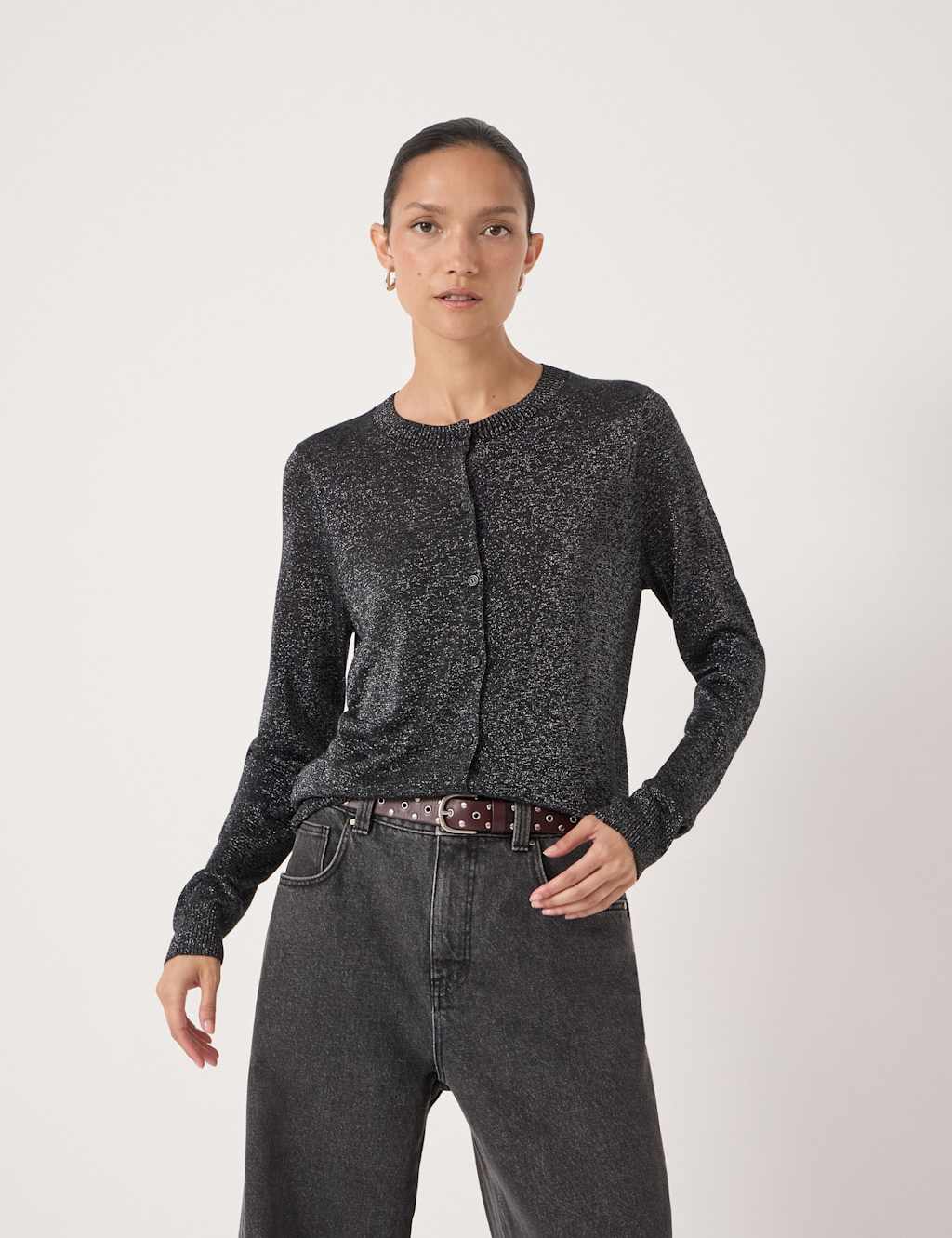 HUSH Crew Neck Metallic Slim Fit Cardigan Metallic