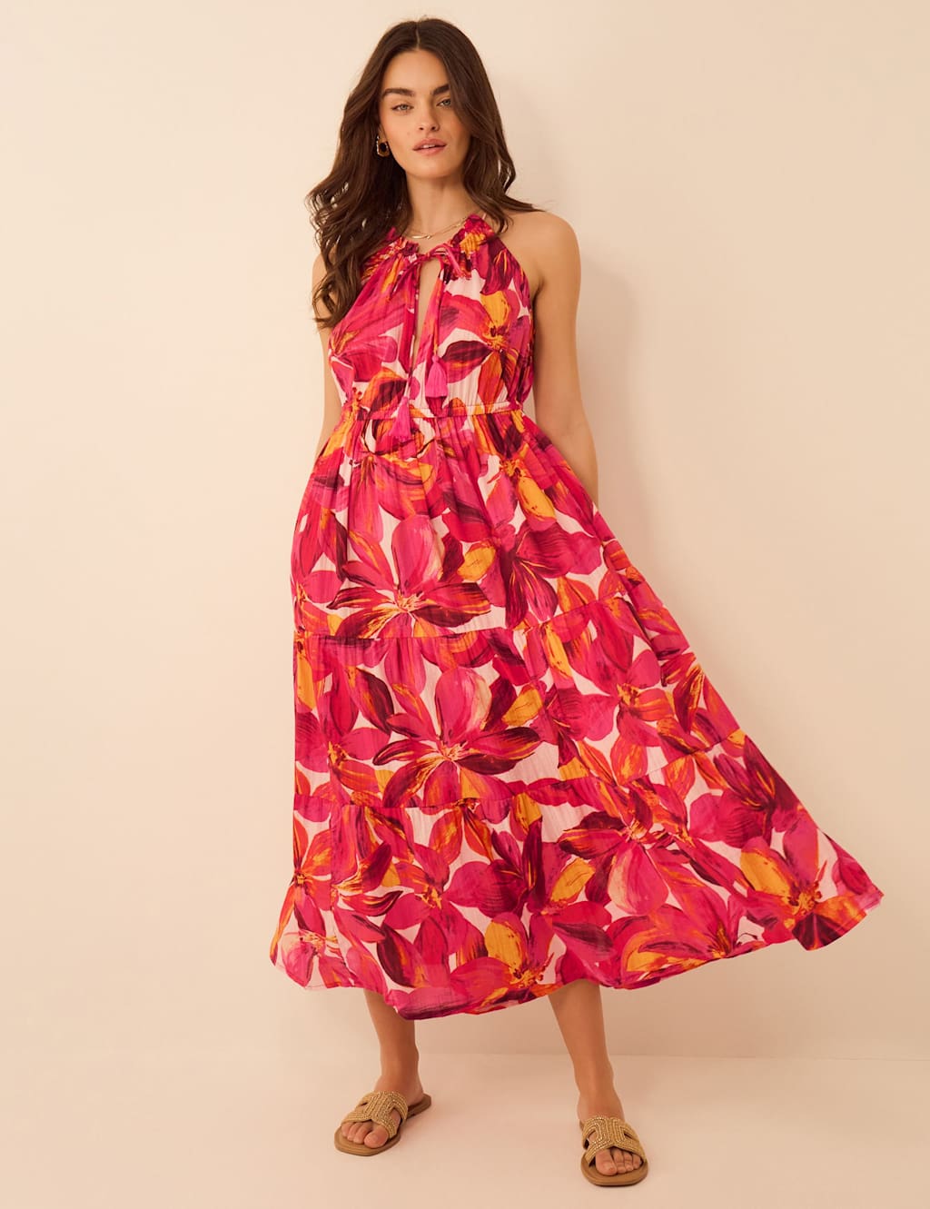 Accessorize Women's Pure Cotton Floral Halter Neck Beach Dress - Small - Multi - Available at M&S