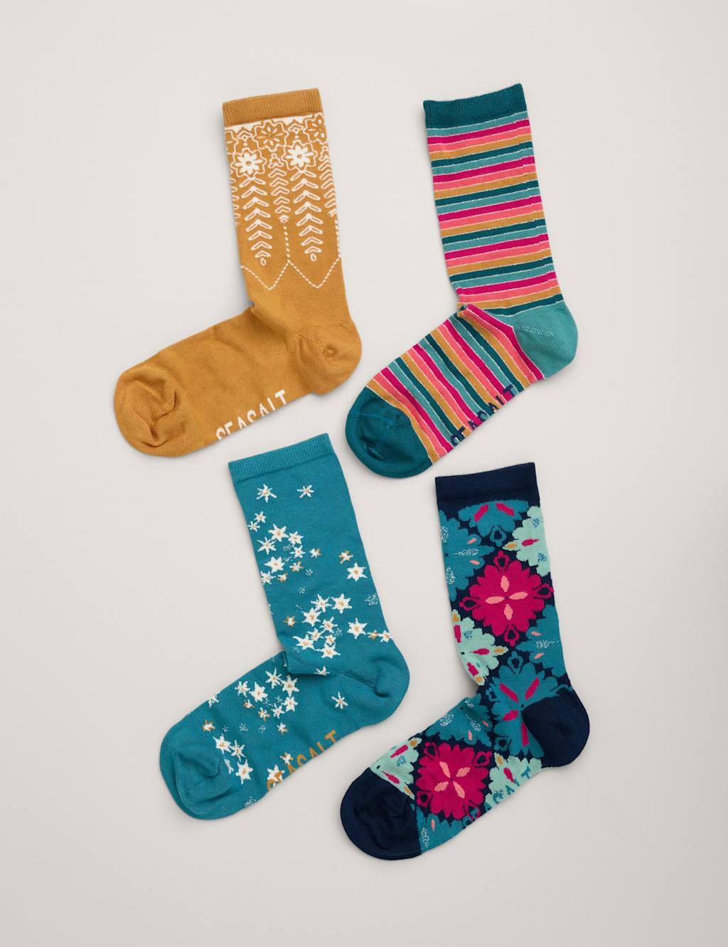 Seasalt Cornwall 4pk Patterned Ankle High Socks Teal Mix
