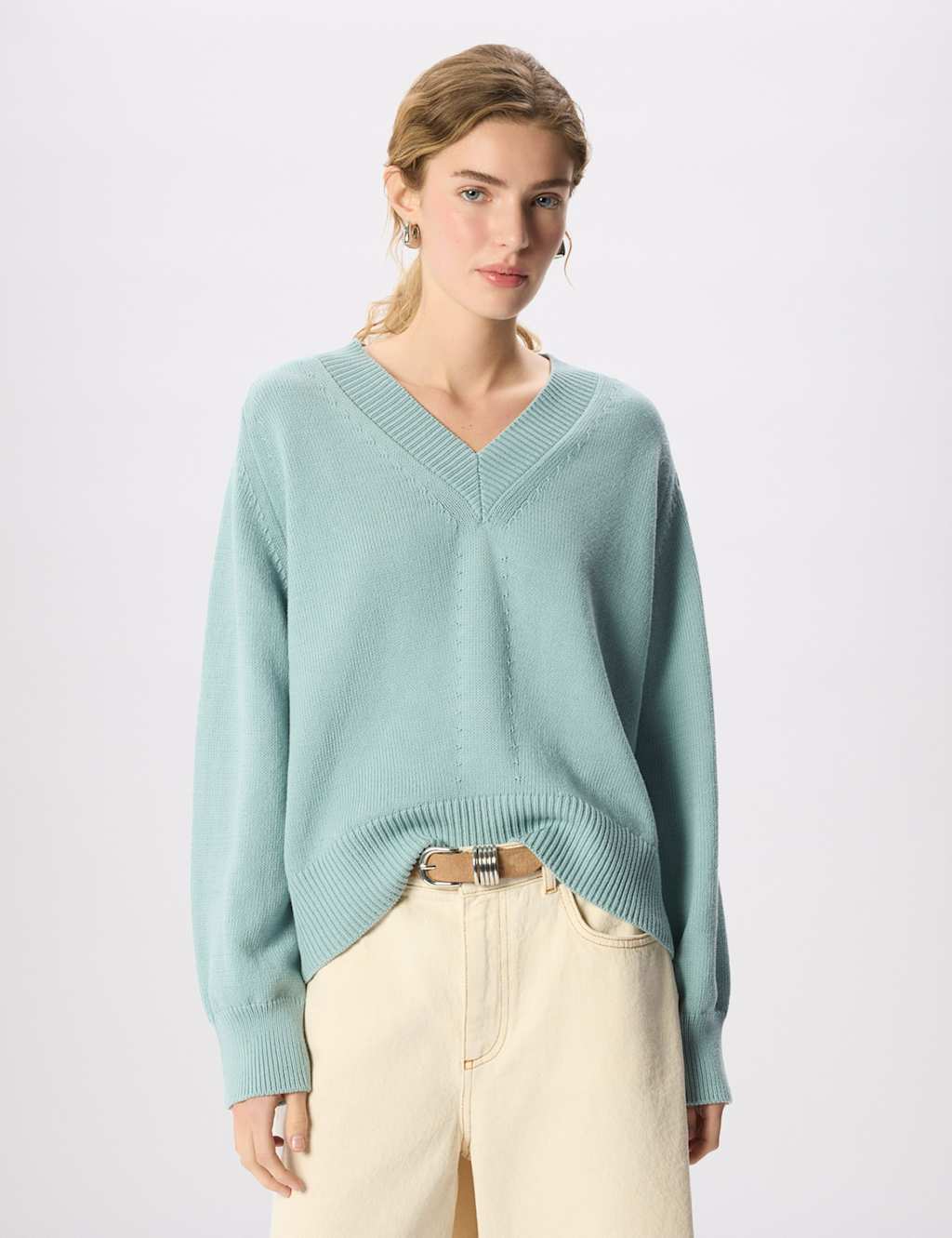 Whistles Women's Pure Cotton V-Neck Relaxed Jumper - Medium - Blue - Available at M&S
