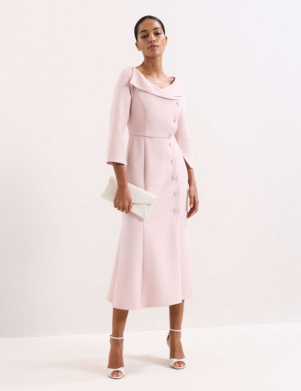 Phase Eight Women's Textured V-Neck Midi Tailored Dress - 10 - Light Pink - Available at M&S