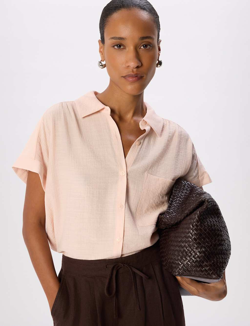 Whistles Women's Nicola Textured Shirt - 10 - Light Pink Mix - Available at M&S