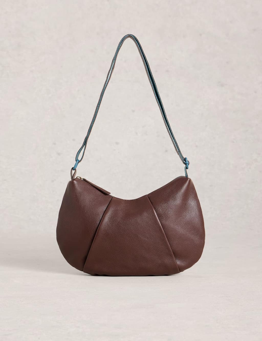 White Stuff Leather Pleated Shoulder Bag Dark Brown