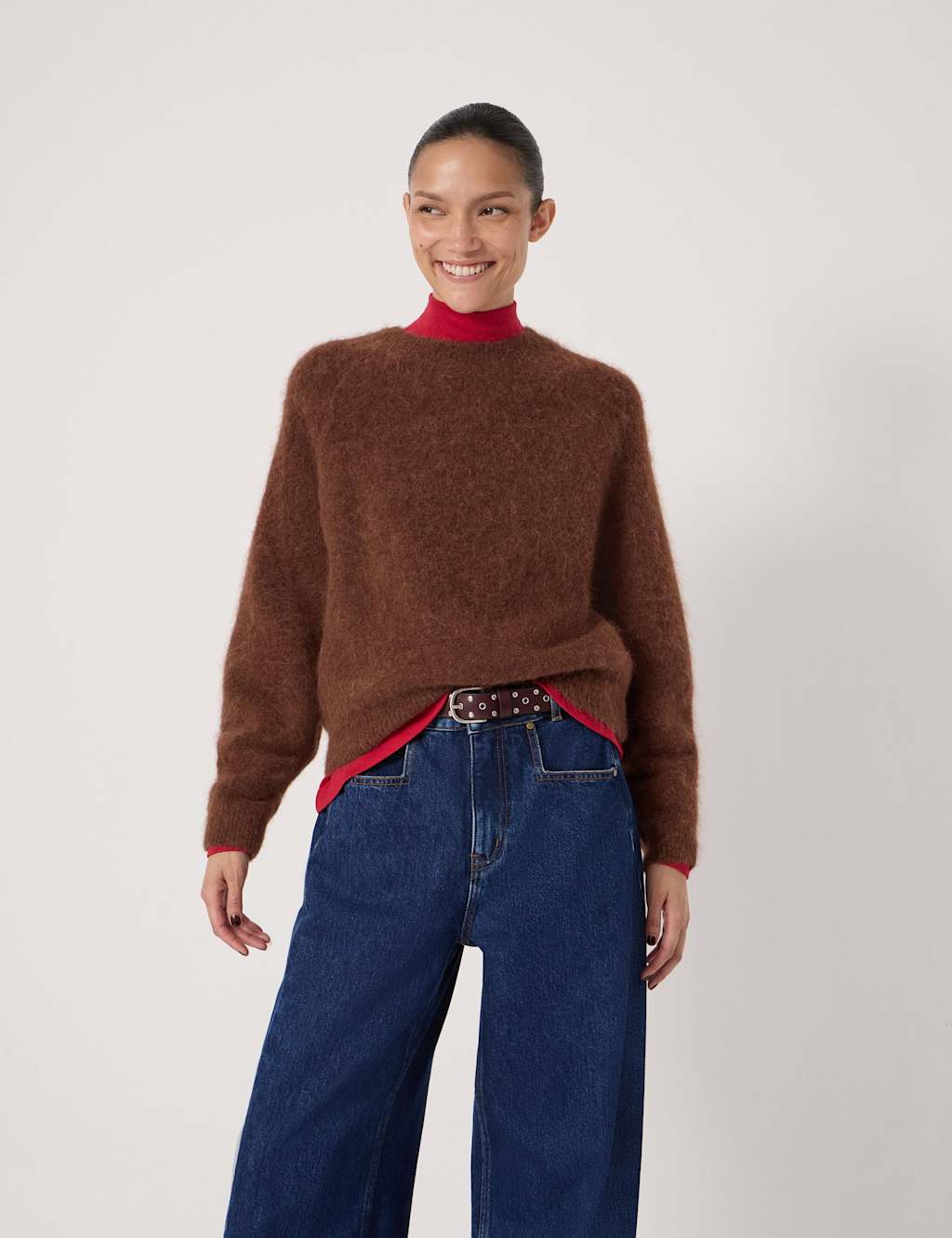 HUSH Alpaca Blend Crew Neck Jumper Medium Brown