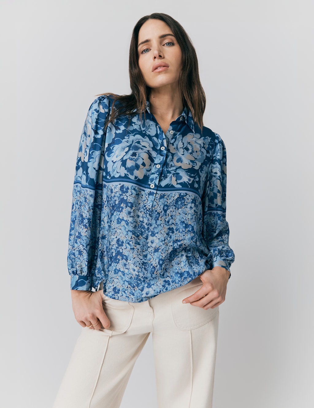 Collared Floral Button Detail Blouse