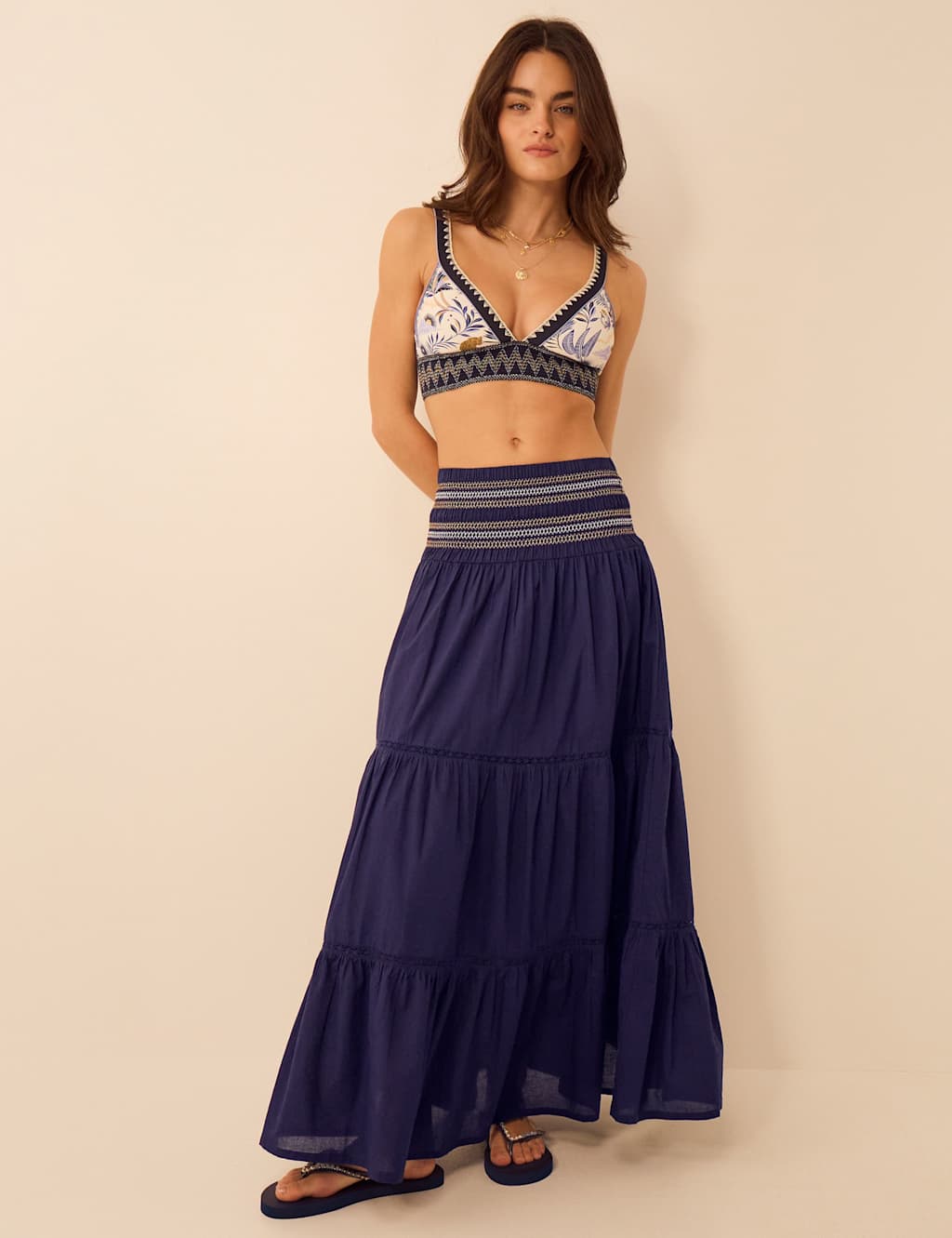 Accessorize Women's Pure Cotton Shirred Maxi Beach Skirt - Medium - Navy - Available at M&S