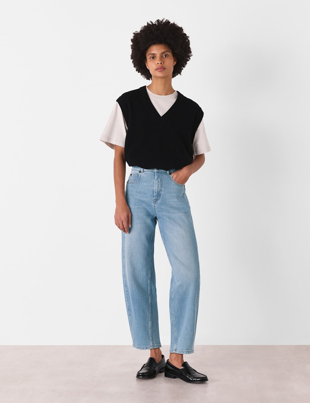 Whistles Women's High Waisted Barrel Ankle Grazer Jeans - 32 - Light Blue - Available at M&S
