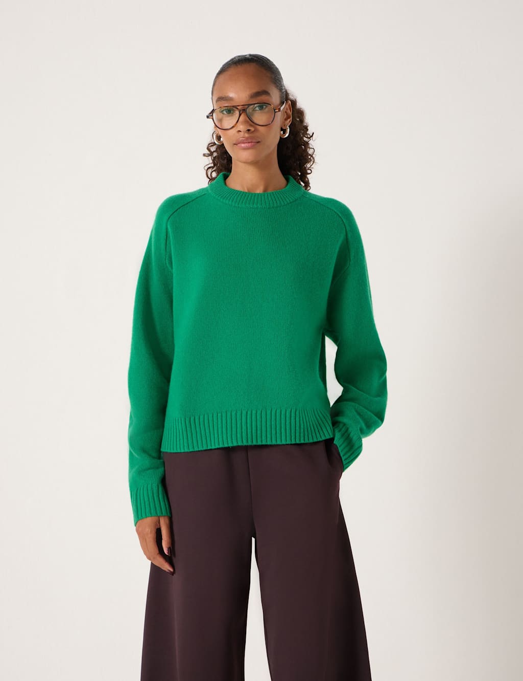 HUSH Pure Wool Textured Crew Neck Jumper Green