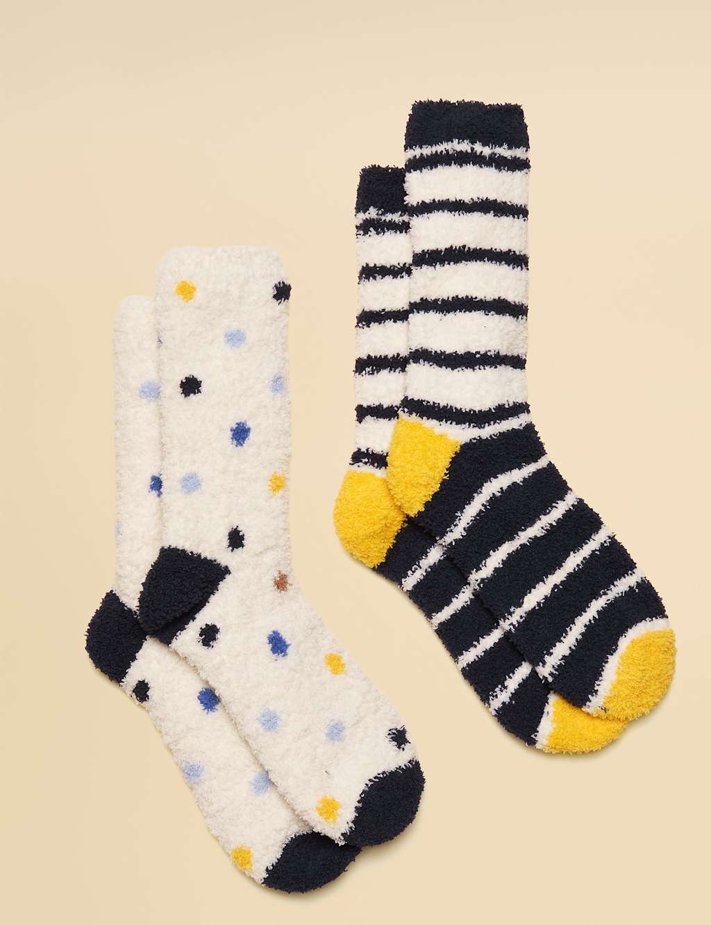 Joules 2 Pack Patterned Fluffy Socks Navy Mix