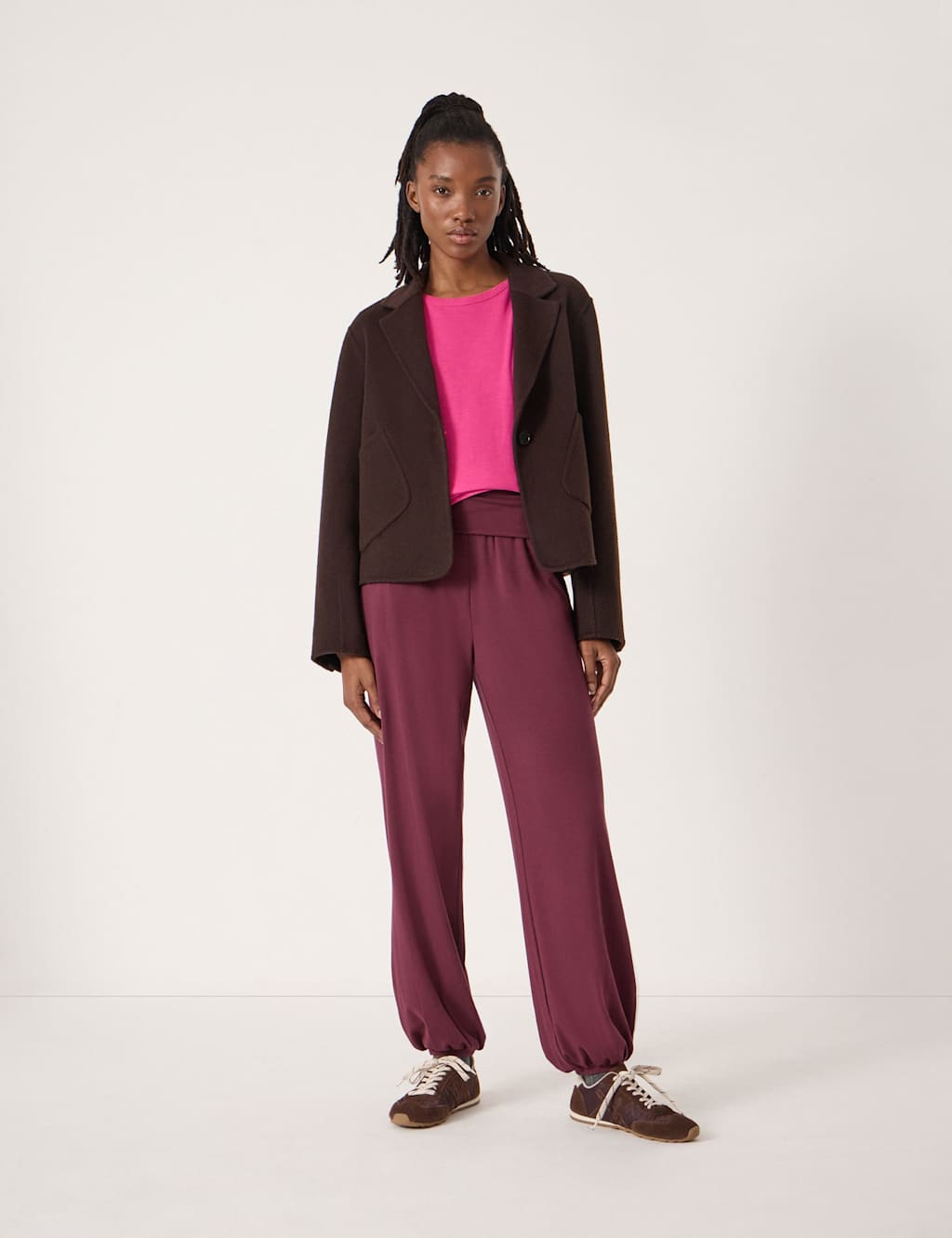 Hush Women's Cotton Blend Relaxed Joggers - Small-Medium - Dark Red - Available at M&S