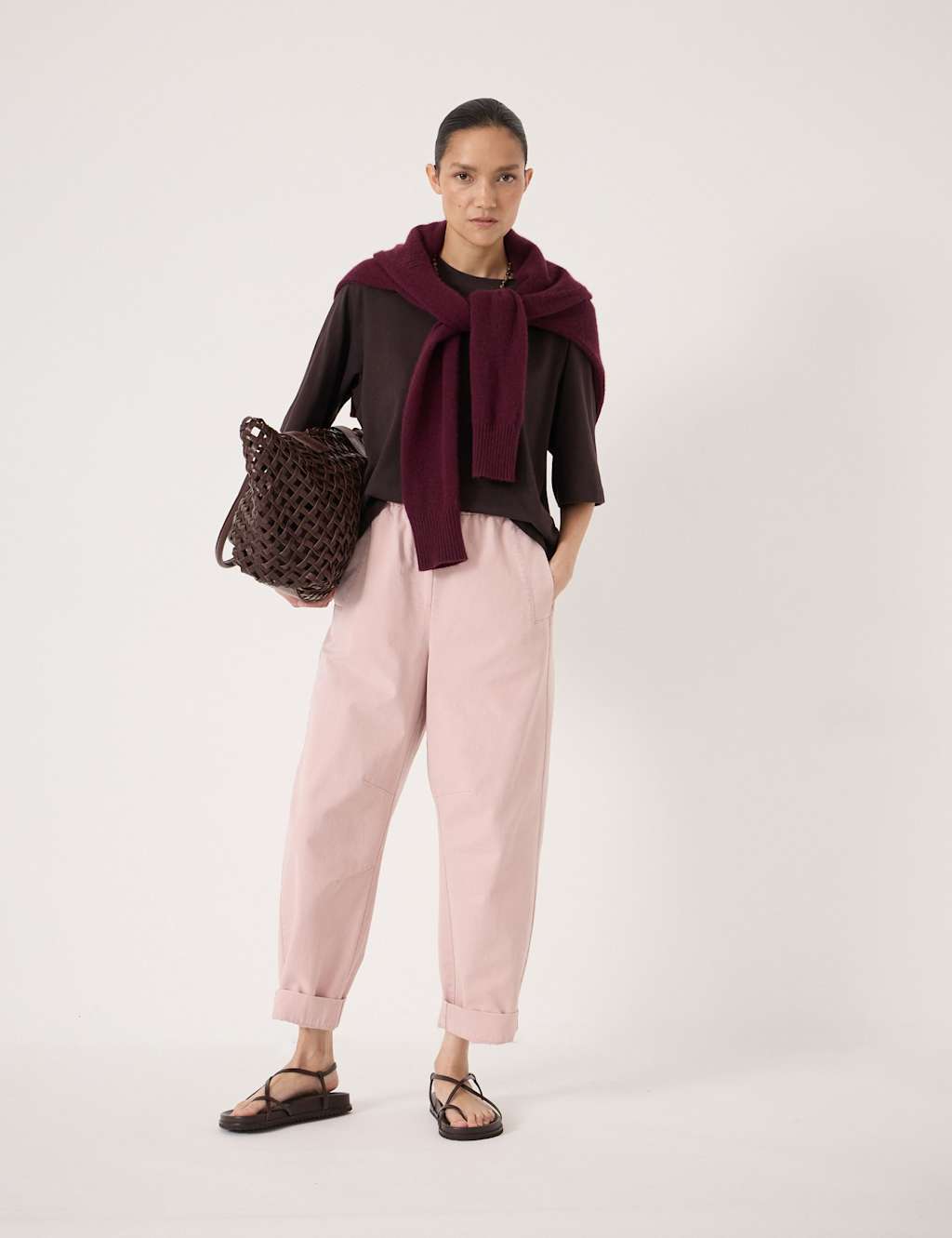 Hush Women's Pure Cotton Barrel Leg Cropped Trousers - Small - Light Pink - Available at M&S