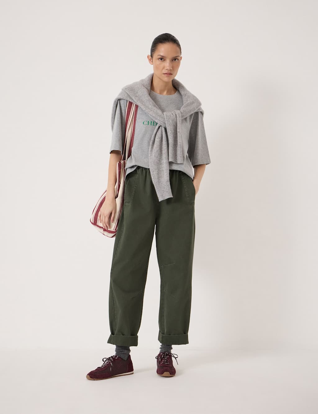 Hush Women's Jack Barrel Leg Pull On Trousers - Small - Dark Khaki - Available at M&S