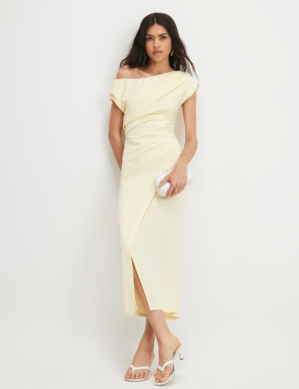 River Island Women's One Shoulder Draped Midi Bodycon Dress - Small - Yellow - Available at M&S
