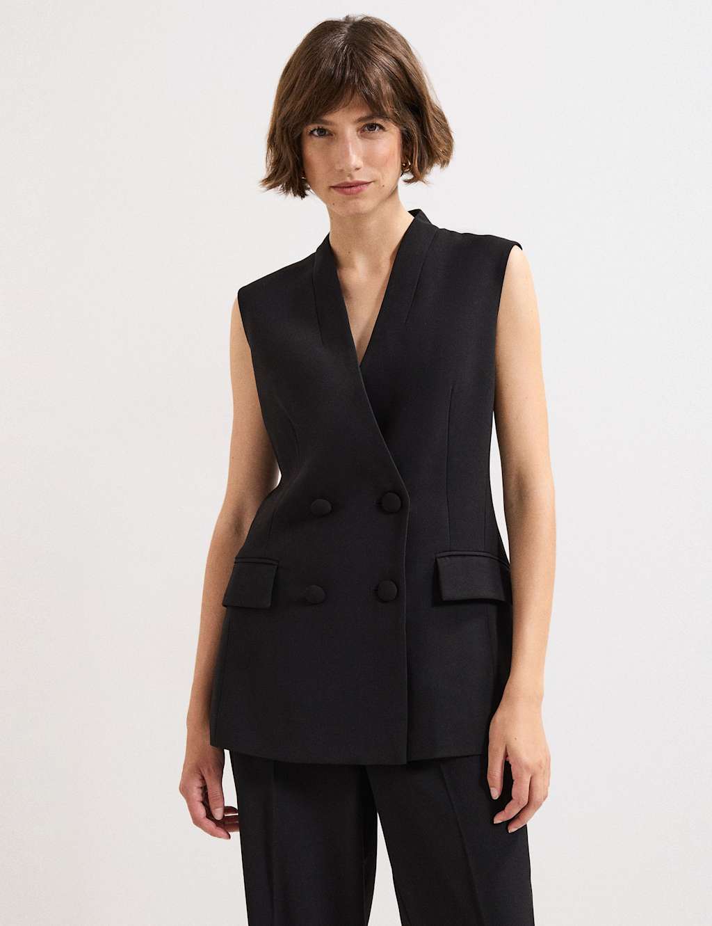 Phase Eight V-Neck Back Bow Double Breasted Waistcoat Black