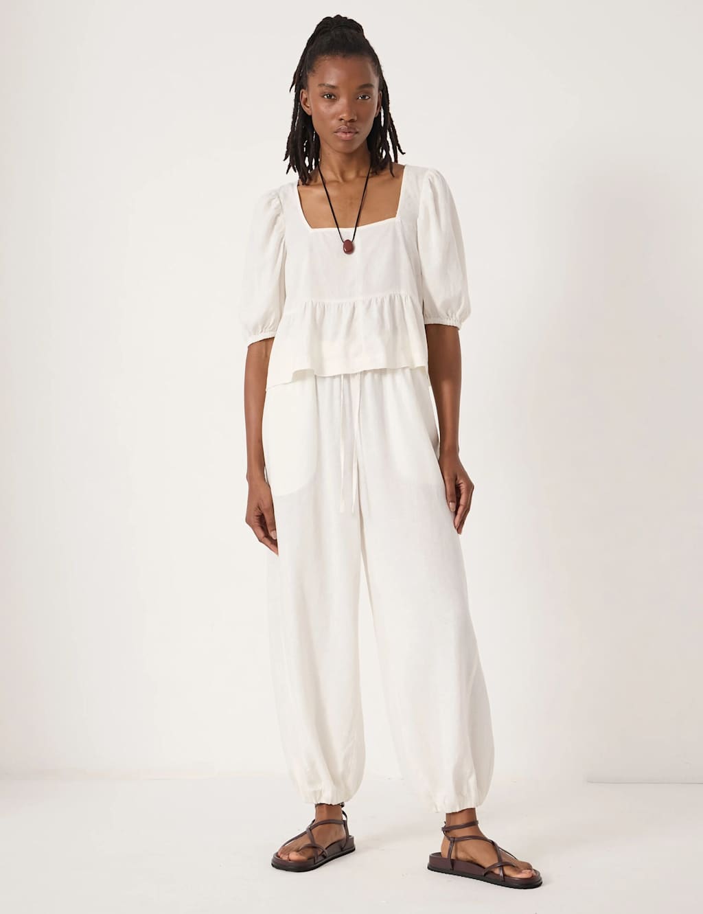 Hush Women's Linen Rich Barrel Leg Beach Trousers - Large-Extra Large - White - Available at M&S